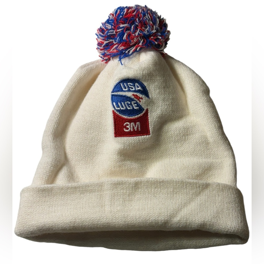 Vintage High End Thick White USA Olympics 3M Luge Team Beanie Hat MINTY OS